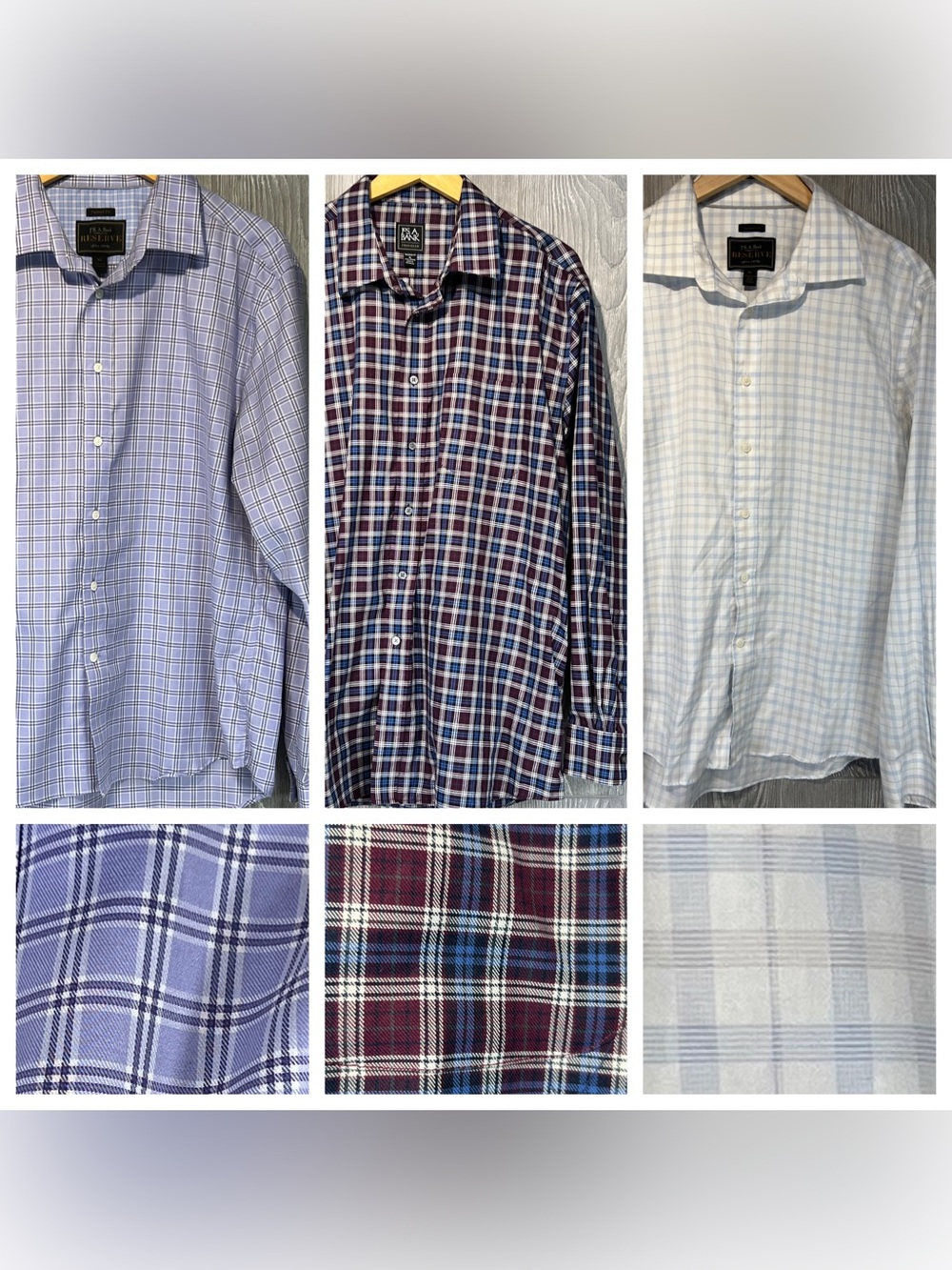 Lot of 3 Jos. A. Bank Tailored Fit Plaid Button Down Shirts Traveller Reserve XL